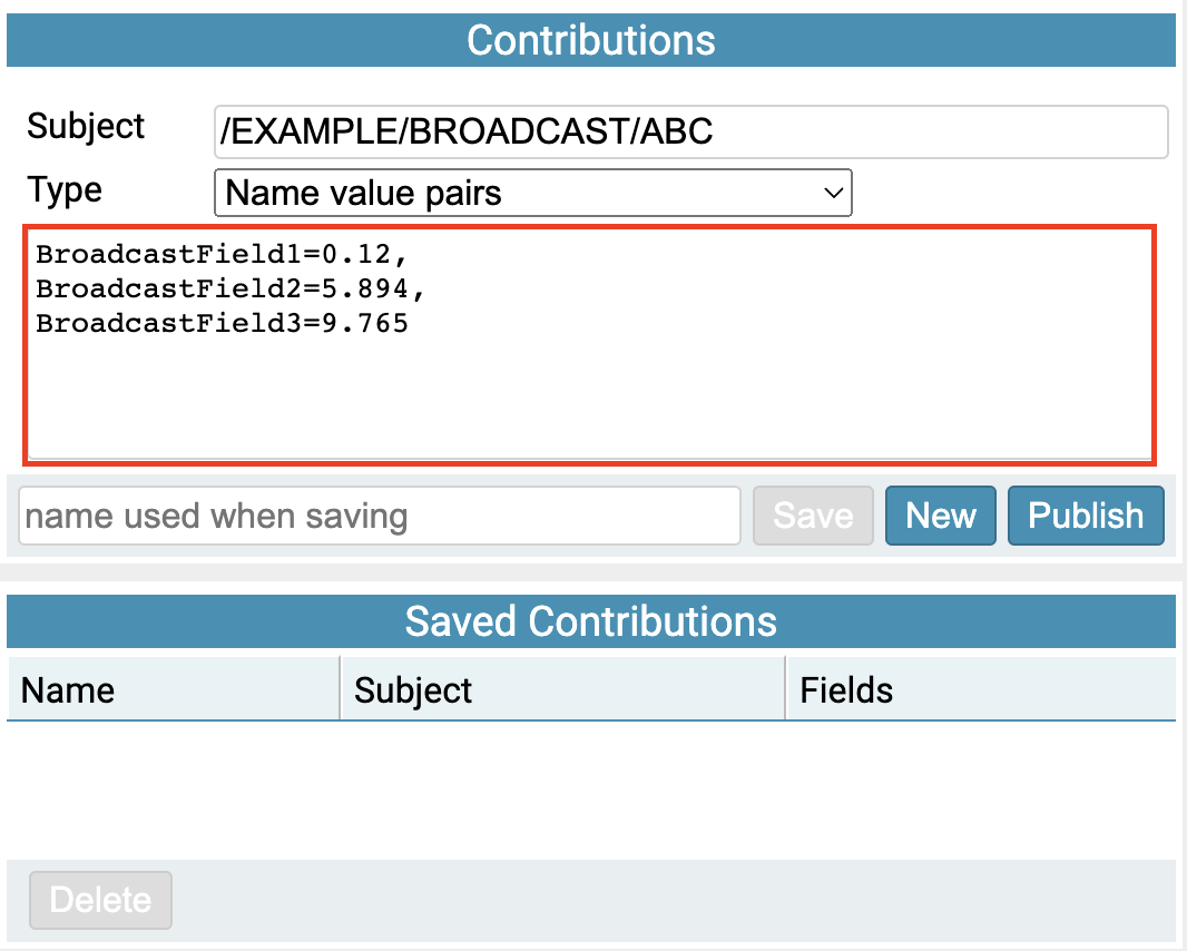 Screenshot showing three name-value pairs as a contribution message