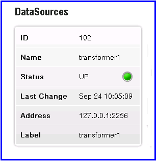 Liberator status page extract showing Transformer UP (green) status 